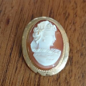 Rare Cameo Bone And Coral Exquisite 1/20 12k GF Brooch/Pendant